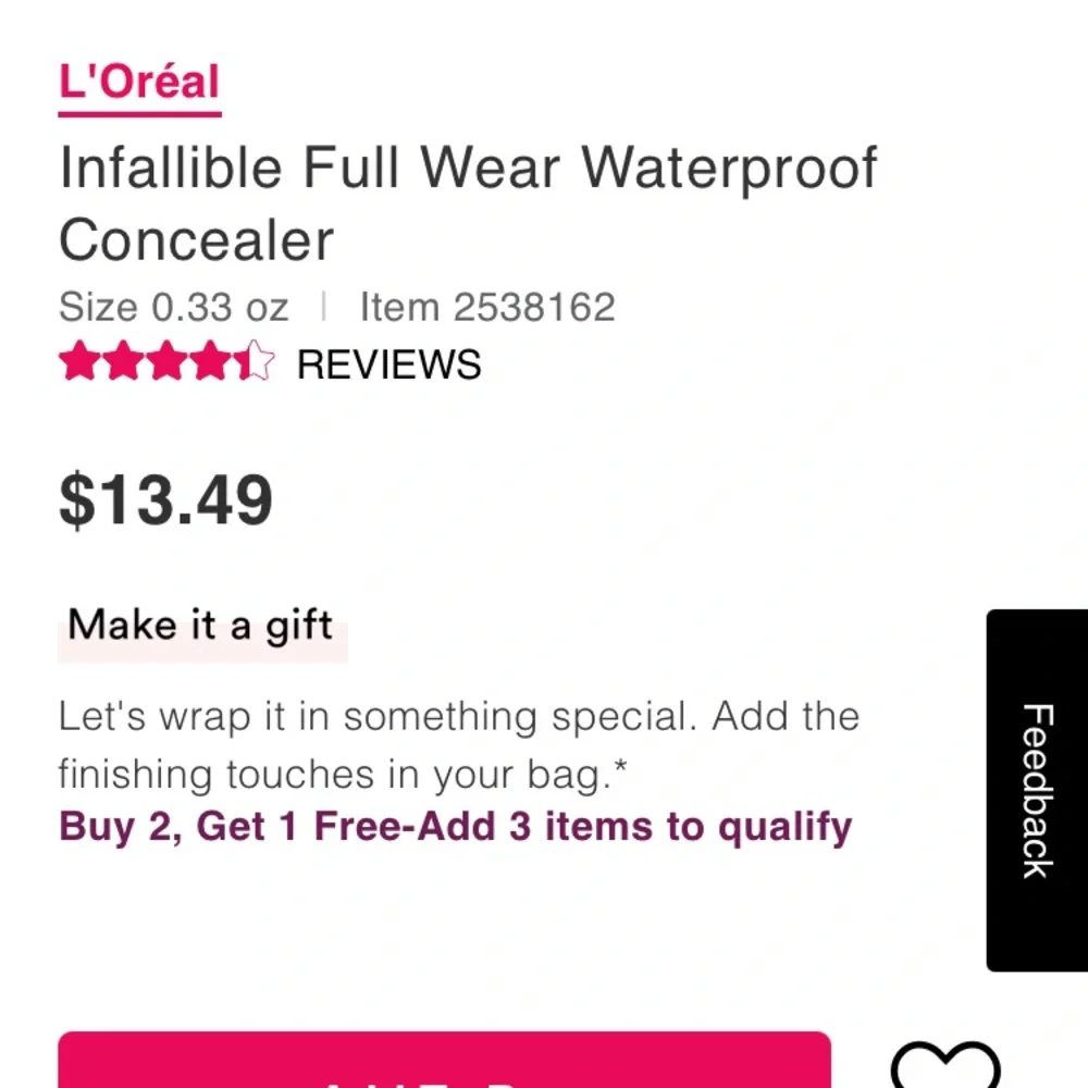 L’Oréal Infallible Full Wear Waterproof Concealer Coffee Cafe 0.33 fl oz/10 ml